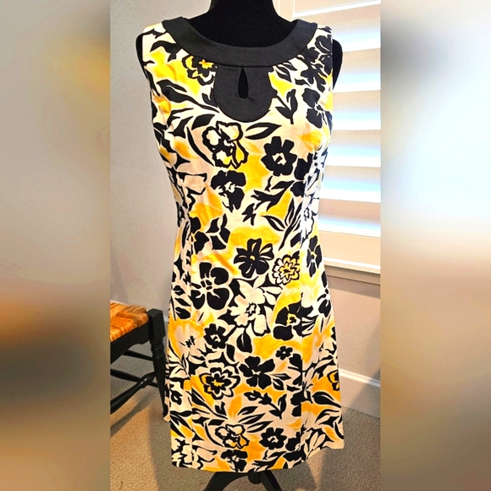 Chaps Floral Yellow and Black Dress
